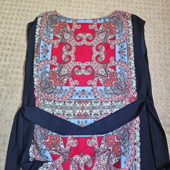 TALBOTS Women's Dress SZ Petite Small Paisley Scarf Print Bandana Crepe Shift - Picture 12 of 15